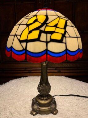 Vintage Jeff Gordon 24 Glazed Resin Stain Glass Design Bronze Finish Metal Lamp